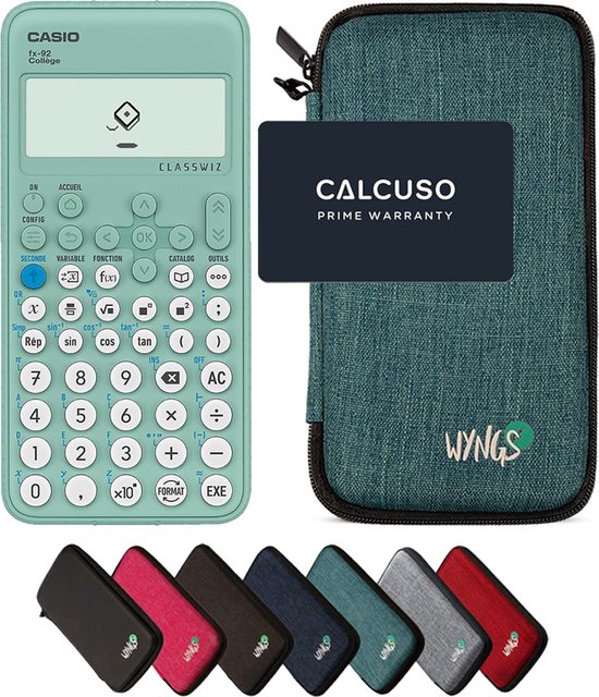 Foto: Calcuso basispakket turkoois met rekenmachine casio fx 92 college classwiz en uitgebreide garantie van calcuso speciaal voor frankrijk 