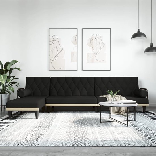 The Living Store Slaapbank L-vormig zwart - 260x140 cm - multifunctioneel en duurzaam - verstelbare posities - comfortabele zitervaring - inclusief chaise longue - montageset inbegrepen
