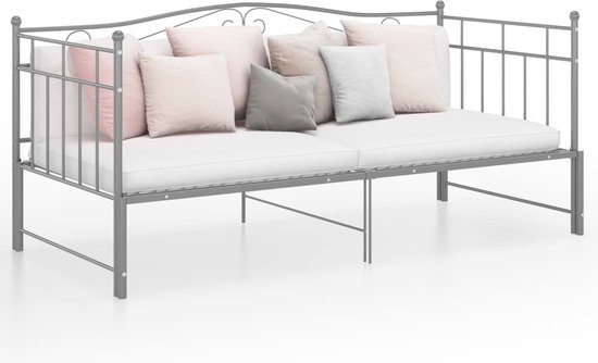 The Living Store Bedbank - Grijs - 206.5 x 185 x 89.5 cm - Geschikt voor matras 90 x 200 cm - Met zijplank - Stevige metalen constructie