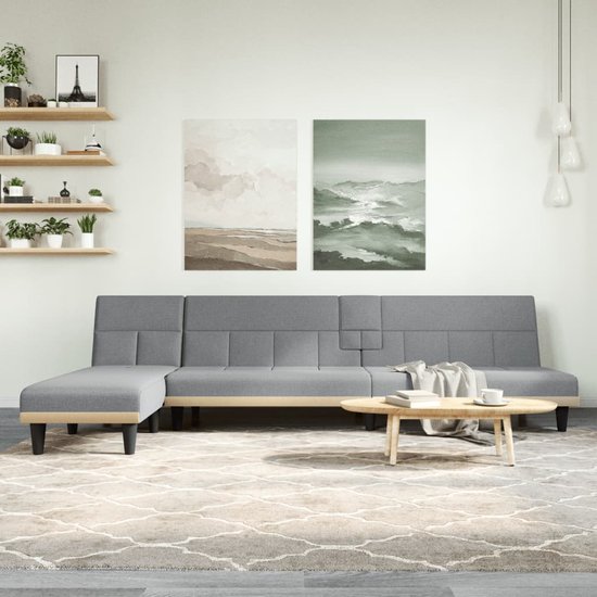 Canapé-lit Lounge The Living Store - 255x140x70cm - Gris clair - Avec table à thé pliante