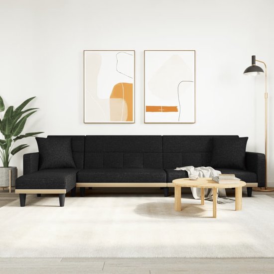The Living Store L-vormige slaapbank - zwart - 275 x 140 x 70 cm - multifunctioneel - ademend materiaal - stevig frame - comfortabele zitervaring