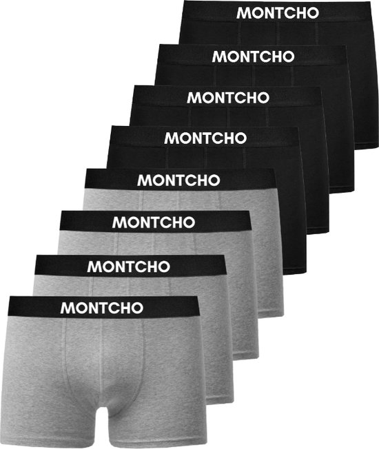 MONTCHO - Essence Series - Boxershort Heren - Onderbroeken heren - Boxershorts - Heren ondergoed - 8 Pack (4 Zwart - 4 Grijs) - Heren - Maat S