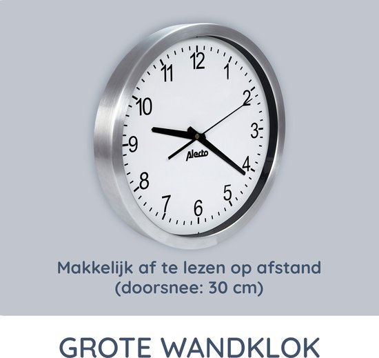 Alecto AK-10 Grote Analoge Wandklok - Wandklok voor de woonkamer met een diameter van 30 cm - Grote wijzerplaat met stil quartz uurwerk - Wit