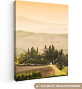 Canvas Schilderij Landschap - Groen - Heuvel - Toscane - Natuur - 90x120 cm - Wanddecoratie