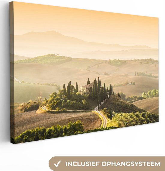 Canvas Schilderij Landschap - Groen - Heuvel - Toscane - Natuur - 120x80 cm - Wanddecoratie