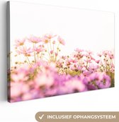 Canvas Schilderij Bloemen - Roze - Zon - Natuur - 120x80 cm - Wanddecoratie