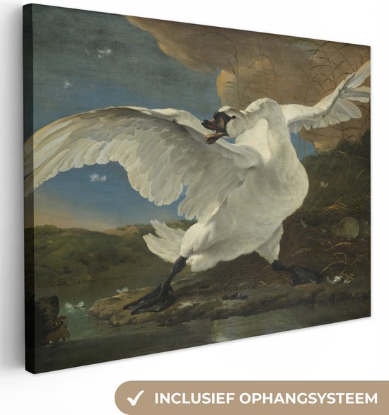 Canvas Schilderij De bedreigde zwaan - Schilderij van Jan Asselijn - 40x30 cm - Wanddecoratie