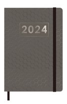 MGPcards - Agenda - 2024 - A5 (21,5x15,5cm) - foliedruk - week op 2 pagina's - grote vakken - grijs honinggraat
