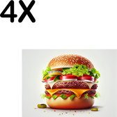 BWK Textiele Placemat - Heerlijke Hamburger op Lichte Achtergrond - Set van 4 Placemats - 35x25 cm - Polyester Stof - Afneembaar