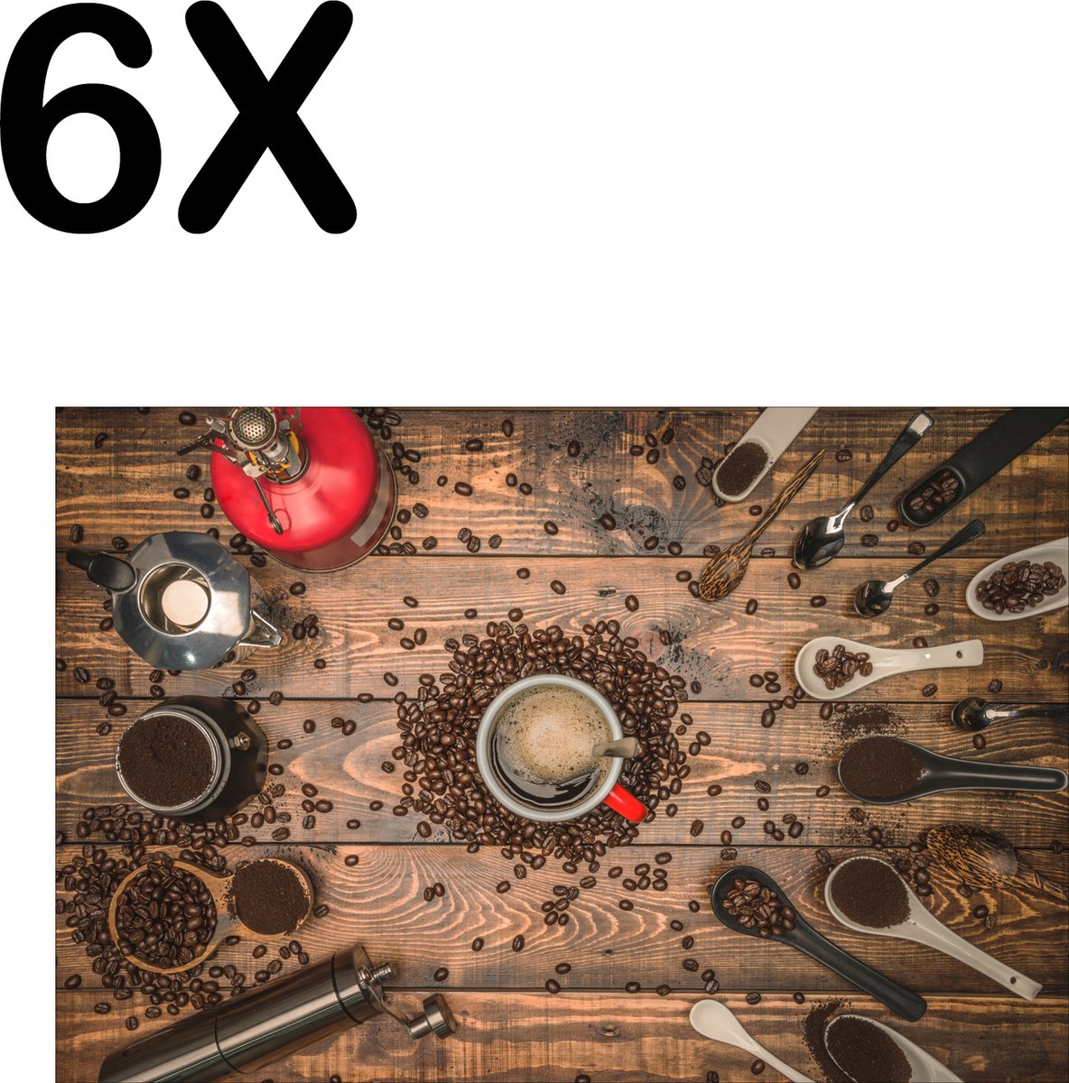 BWK Textiele Placemat - Koffie molens en Schepjes - Set van 6 Placemats - 45x30 cm - Polyester Stof - Afneembaar