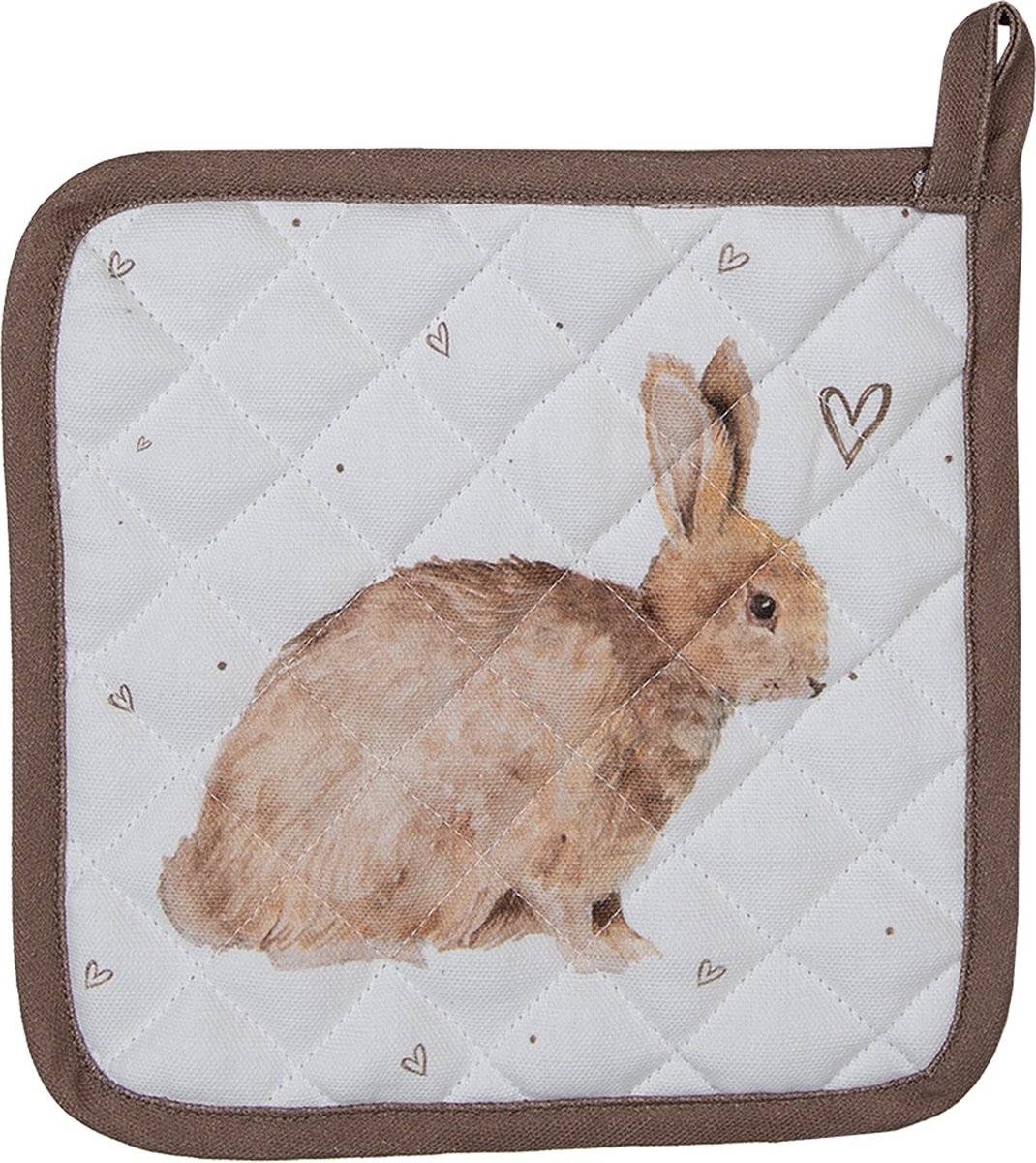 Clayre & Eef Kind Pannenlap 16x16 cm Wit Bruin Katoen Konijn