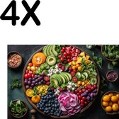 BWK Textiele Placemat - Groente en Fruit in Kleine Stukjes - Set van 4 Placemats - 45x30 cm - Polyester Stof - Afneembaar
