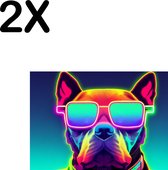 BWK Textiele Placemat - Hond met Zonnebril in Neon Kleuren - Set van 2 Placemats - 35x25 cm - Polyester Stof - Afneembaar