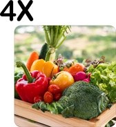 BWK Flexibele Placemat - Groente in een Houten Kistje - Set van 4 Placemats - 40x40 cm - PVC Doek - Afneembaar