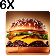 BWK Flexibele Placemat - Hamburger met Vuur op de Achtergrond - Set van 6 Placemats - 40x40 cm - PVC Doek - Afneembaar