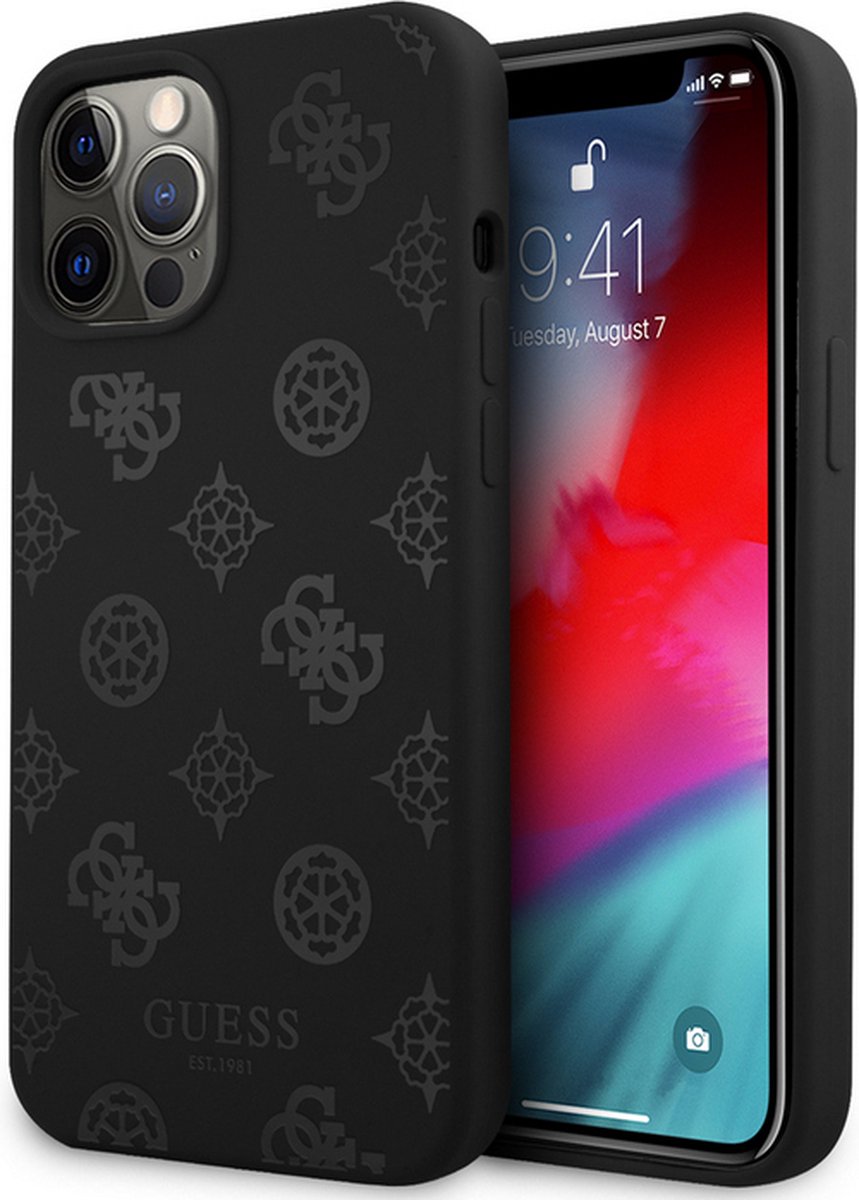 Guess Peony Silicone Back Case - Geschikt voor Apple iPhone 12 Pro Max (6.7") - Zwart
