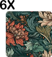 BWK Luxe Placemat - Gekleurde Bloemen Patroon - Getekend - Set van 6 Placemats - 40x40 cm - 2 mm dik Vinyl - Anti Slip - Afneembaar