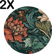 BWK Flexibele Ronde Placemat - Gekleurde Bloemen Patroon - Getekend - Set van 2 Placemats - 40x40 cm - PVC Doek - Afneembaar