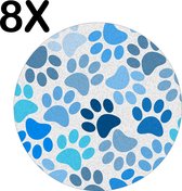 BWK Stevige Ronde Placemat - Blauwe Honden Voetjes Achtergrond - Set van 8 Placemats - 50x50 cm - 1 mm dik Polystyreen - Afneembaar