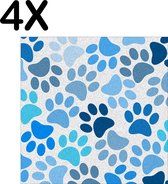 BWK Textiele Placemat - Blauwe Honden Voetjes Achtergrond - Set van 4 Placemats - 40x40 cm - Polyester Stof - Afneembaar