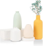 Kleur keramische vaas set 4 kleine vazen voor bloemen, unieke bloemenvazen voor middenstukken, decoratieve moderne vazen voor huisdecoratie tafel ingang (donkergeel, lichtgroen, beige, wit)