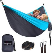 Hangmat voor 2 personen; 320 x 200 cm; voor outdoor, camping/kamperen; met 2 bevestigingslussen met karabijnhaken; draaglast: 300 kg, grijs
