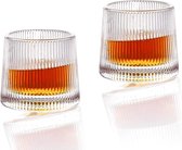 Whiskyglazen Draaibare Decompressie - Old Fashion Whiskyglazen Set van 2 - Bar Whiskyglazen - Stijlglaswerk voor Bourbon - Glazen voor Scotch - Rumglazen (verticale textuur, 255ml)