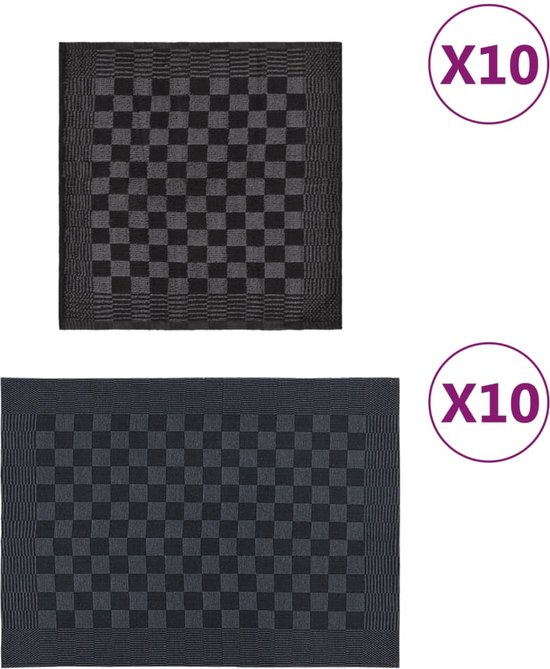 vidaXL - 20-delige - Keukendoekenset - katoen - zwart - en - grijs