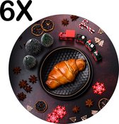 BWK Luxe Ronde Placemat - Feestelijk Kerst Ontbijt - Set van 6 Placemats - 50x50 cm - 2 mm dik Vinyl - Anti Slip - Afneembaar