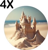 BWK Flexibele Ronde Placemat - Prachtig Zandkasteel op het Strand - Set van 4 Placemats - 40x40 cm - PVC Doek - Afneembaar