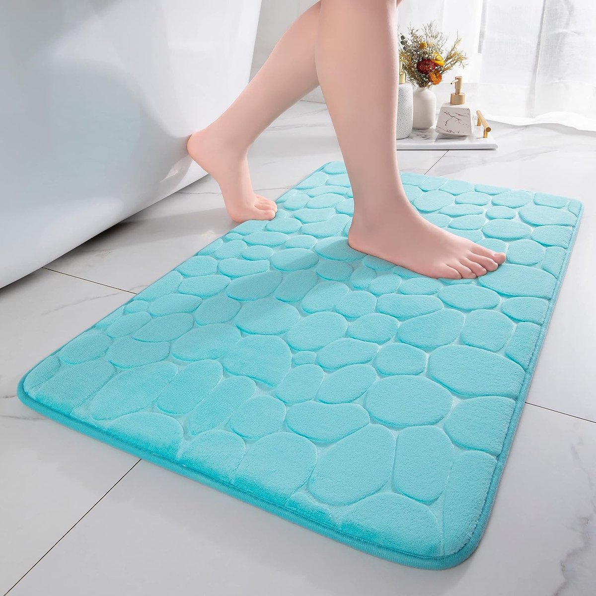 Badmat van traagschuim, douchemat, absorberend, badkamertapijt, douchemat, decoratieve vloermat, antislipmat voor badkamer, woonkamer, 40 x 60 cm, blauwgroen