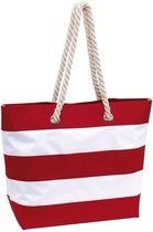 Boodschappentas gestreept rood/wit 47 cm - bags/shoppers met klittenbandsluiting