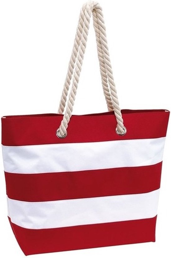 Sac shopping rayé rouge / blanc 47 cm - sacs / shoppers avec fermeture velcro