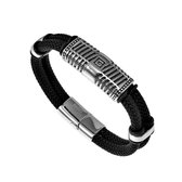 19cm x 12mm Armband Heren - Zwarte Nylon Armband - Roestvrij Staal - Griekse Stijl Armband met een letter G