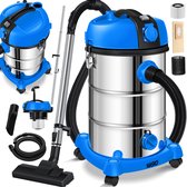 MASKO® industriële stofzuiger nat-droog roestvrij staal 2300W + stopcontact | blaasfunctie | droog en nat zuigen | Push&Clean | industriële stofzuiger met en zonder zak | zakloos - Blauw / Grijs