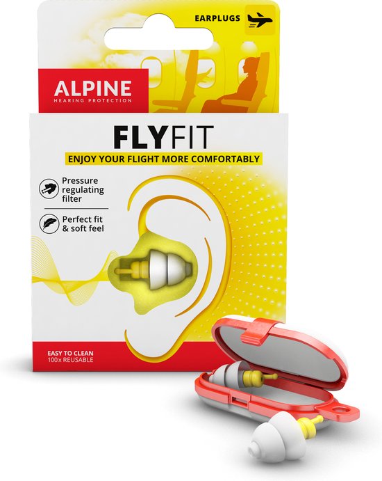 Alpine FlyFit - Vliegtuig Oordoppen - Reguleert Luchtdruk om Trommelvliespijn te Voorkomen - Zachte Filters voor op Reis - Comfortabel Hypoallergeen Materiaal - Herbruikbaar - Alpine Hearing protection
