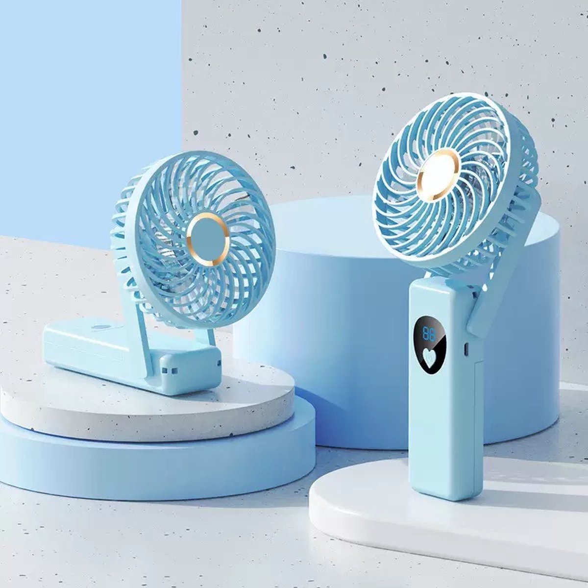 Techvavo® Draagbare Ventilator met Oplaadbare Batterij - Tafelventilator - Handventilator - Verkoeling met 5 Windsnelheden - Blauw