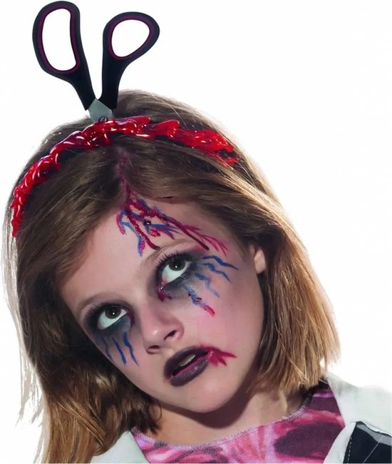 CHPN - Diadème - Halloween - Ciseaux à travers la tête - Diadème - PVC - Taille unique - Horreur - Thriller - Carnaval - Ciseaux à travers le crâne - Accessoire de tête
