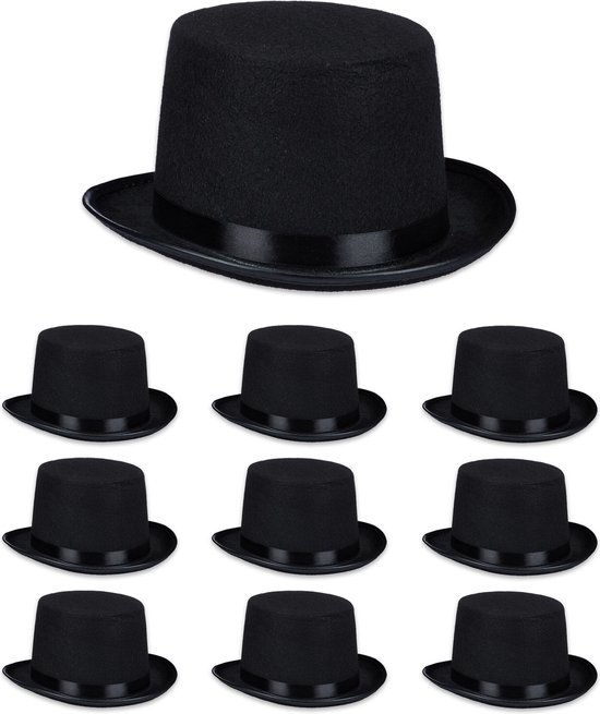 Chapeau haut de forme Relaxdays - lot de 10 - chapeau de carnaval - chapeau de déguisement - chapeau de cirque - couvre-chef