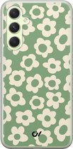 Samsung A54 hoesje - Retro Cute Flowers - Bloemen - Groen - Soft Case Telefoonhoesje - TPU Back Cover - Casevibes