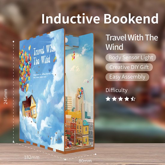 Tonecheer Book Nook : Voyagez avec le vent | Casse-tête 3D en bois | Éclairé | Capteur | Maison miniature DIY | TQ126