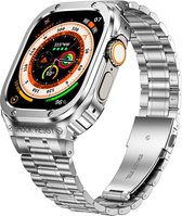 Titanium bandje - geschikt voor Apple Watch Ultra/Ultra 2 - met ingebouwde watch case - hoesje - 49 mm - zilver