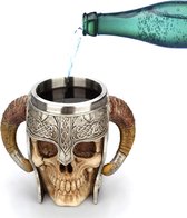 Roestvrij stalen schedel-biercup, krijger-schedel-beker voor Vikingen, middeleeuwse schedel, drinkgoederenbeker voor koffie/drank/sap (kop twee)