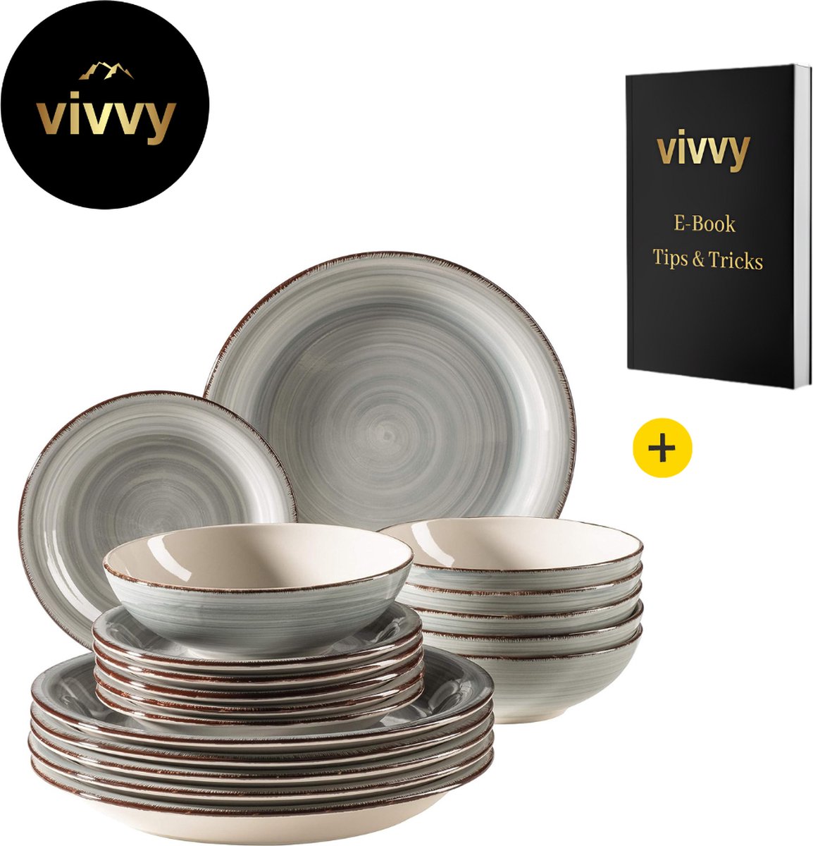 Bordenset 6 Persoons - Serviesset 6 Persoons 2 In 1 - Borden 6 Persoons Multifunctioneel - Porselein Servies - Vintage - Vaatwasserbestendig - 12 Borden & 6 Kommen