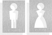 Systems aluminium toiletbord roestvrij stalen look | dames – heren – rolstoel | 120x150mm | Groot toiletbord met tekst in braille | behangen pictogram – schild (4)