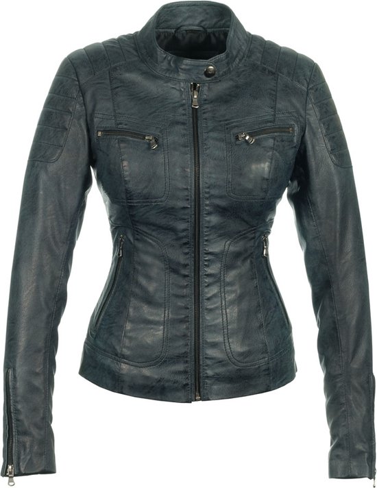 Versano Miami Leren Dames Bikerjack Dames Jas XS - Blauw