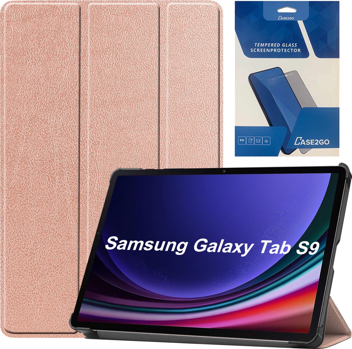 Tablethoes en Screenprotector geschikt voor Samsung Galaxy Tab S9 (2023) - Tri-fold hoes met Auto/Wake functie en Magnetische sluiting - Rose Goud