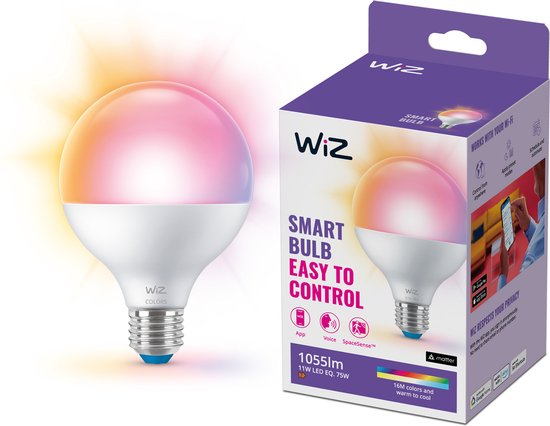 WiZ Ampoule 75 W G95 E27, Éclairage intelligent, Wit, E27, Wit, 1055 lm, 11 W