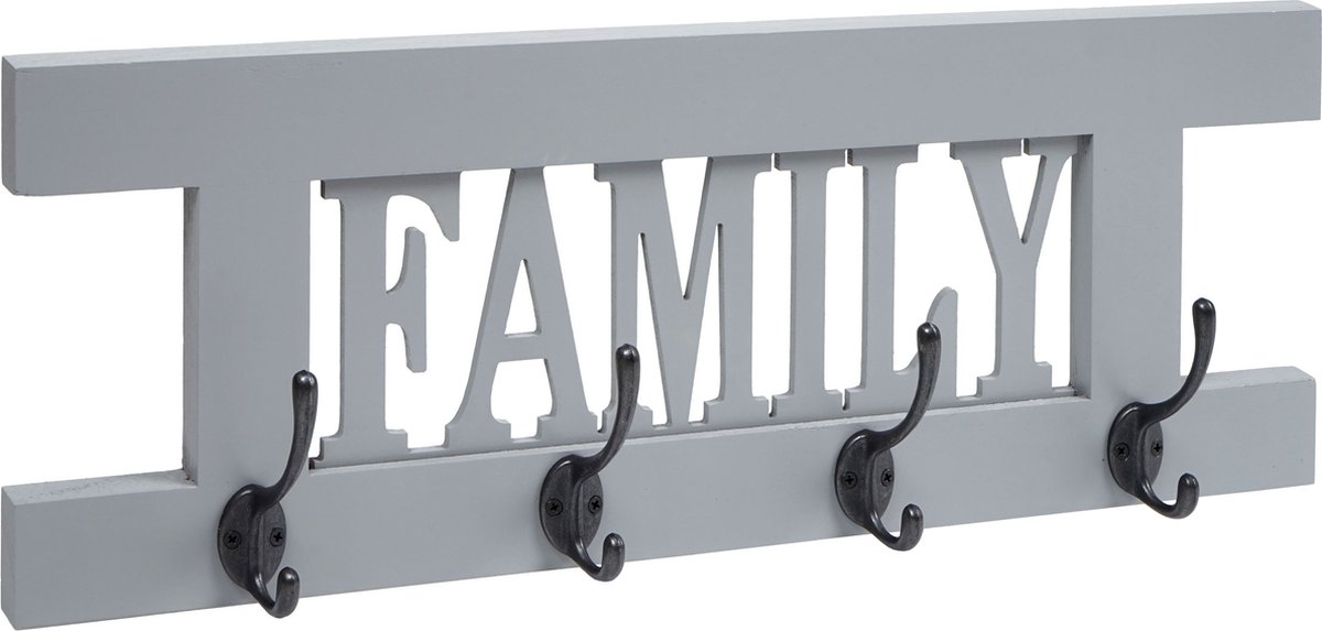 MCW Wandkapstok MCW-C60 Familie, kapstok, kapstokpaneel, shabby-look vintage 60x21cm ~ grijs-blauw