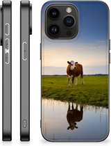 Backcase TPU Siliconen Hoesje Geschikt voor iPhone 15 Pro Max GSM Hoesje met Zwarte rand Koe